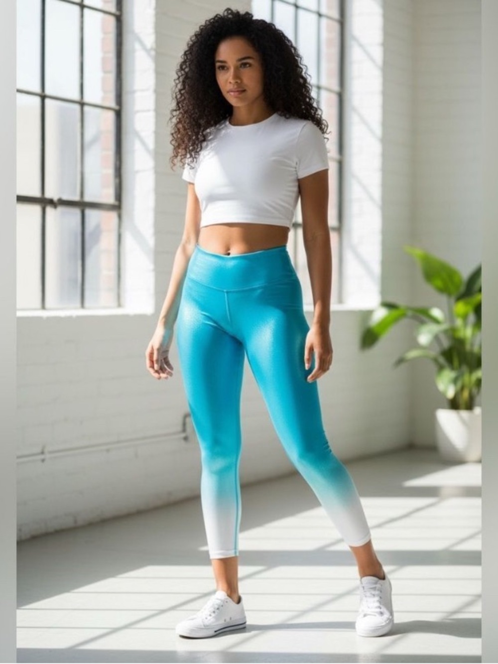 Zyia active High-Waist Ombre Turquoise to White Active Leggings